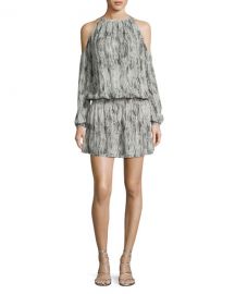 Ramy Brook Lauren Snakeskin Cold-Shoulder Blouson Dress  Gunmetal at Neiman Marcus